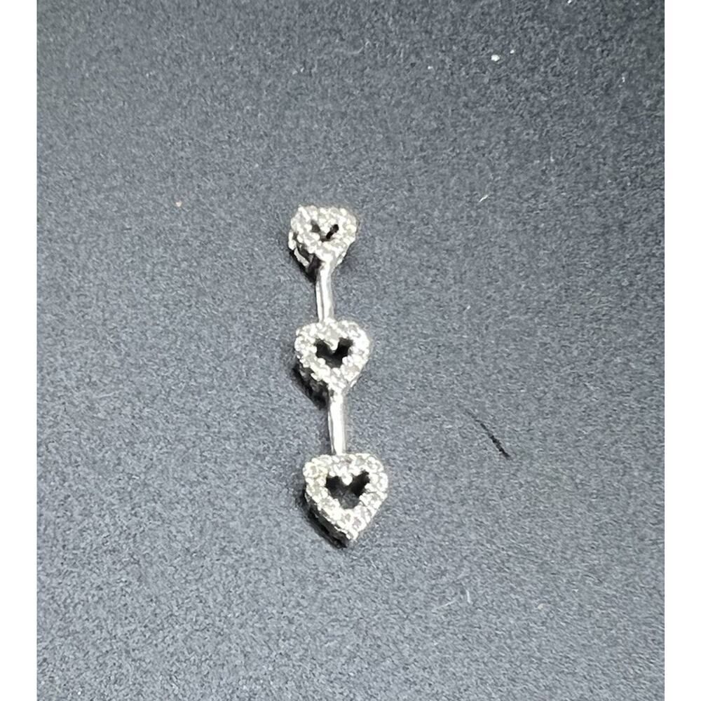 10K White Gold Genuine Diamond Triple Heart Pendant Charm Open Heart Love 1”
